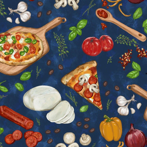 Making Pizza on Dark Rich Blue - Large Scale