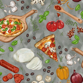 Making Pizza on Gray Chalkboard, Large Scale