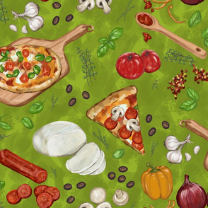 Making Pizza, Italian Cuisine, Avacado Green, Large Scale