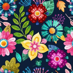 Bright Flowers on Navy