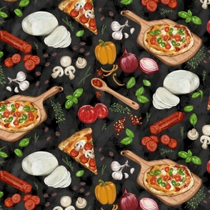 Making Pizza , Italian Cuisine,  Black Chalkboard - Medium Scale