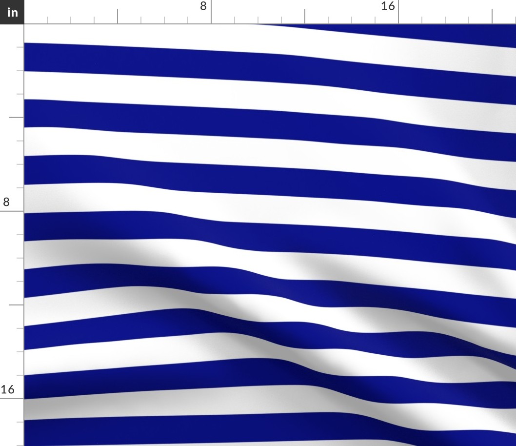 Large Navy Blue Awning Stripe Pattern Horizontal in White