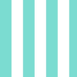 Large Turquoise Awning Stripe Pattern Vertical in White