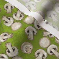 Mushrooms on Lime Green, Sliced Fungi 