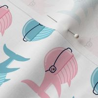 hipster whale - pink and blue - C21
