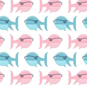 hipster whale - pink and blue - C21