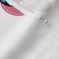 kokeshi doll - raspberry & blue (embroidery design)