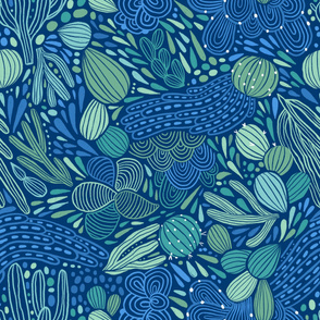 Big blue green doodle cactuses
