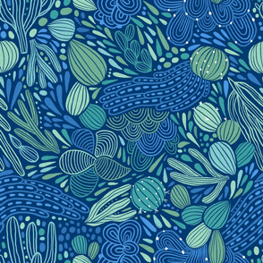 Medium blue green doodle cactuses