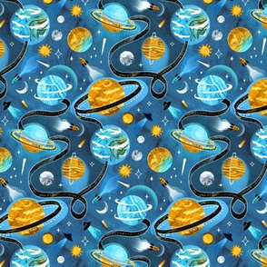 Highway to Intergalactic Adventures - Cerulean Blue & Mustard Yellow - Small Scale