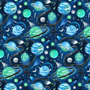 Highway to Intergalactic Adventures - Mint, Navy & Maya Blue - Small Scale