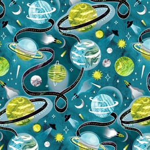 Highway to Intergalactic Alien Adventures - Green & Teal  - Medium Scale