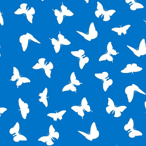White Butterfly Blue Background Aesthetic Pattern