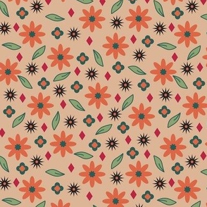 Orange Flowers on Beige Small Size