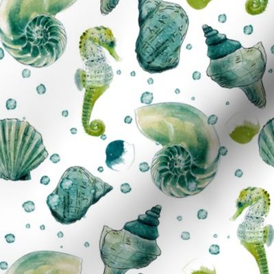 Seashells and Seahorses  by JAF Studio