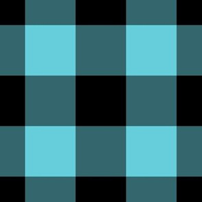 Jumbo Gingham Pattern - Brilliant Cyan and Black