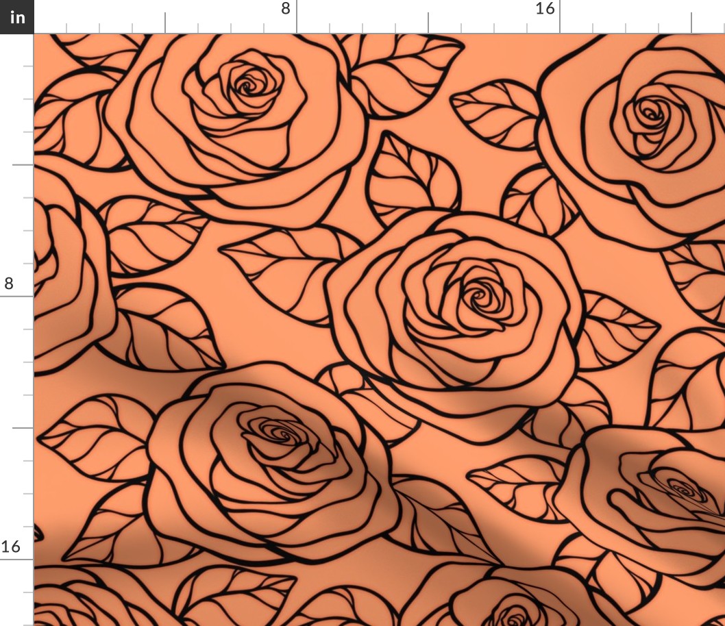 Large Rose Cutout Pattern - Tangerine and Black