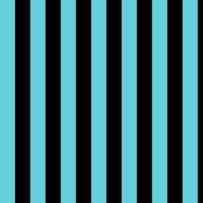Vertical Awning Stripe Pattern - Brilliant Cyan and Black
