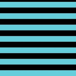 Horizontal Awning Stripe Pattern - Brilliant Cyan and Black