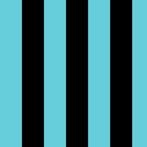 Large Vertical Awning Stripe Pattern - Brilliant Cyan and Black