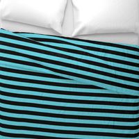 Large Horizontal Awning Stripe Pattern - Brilliant Cyan and Black