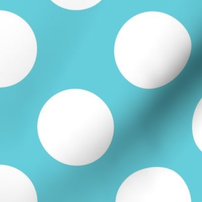 Large Polka Dot Pattern - Brilliant Cyan and White