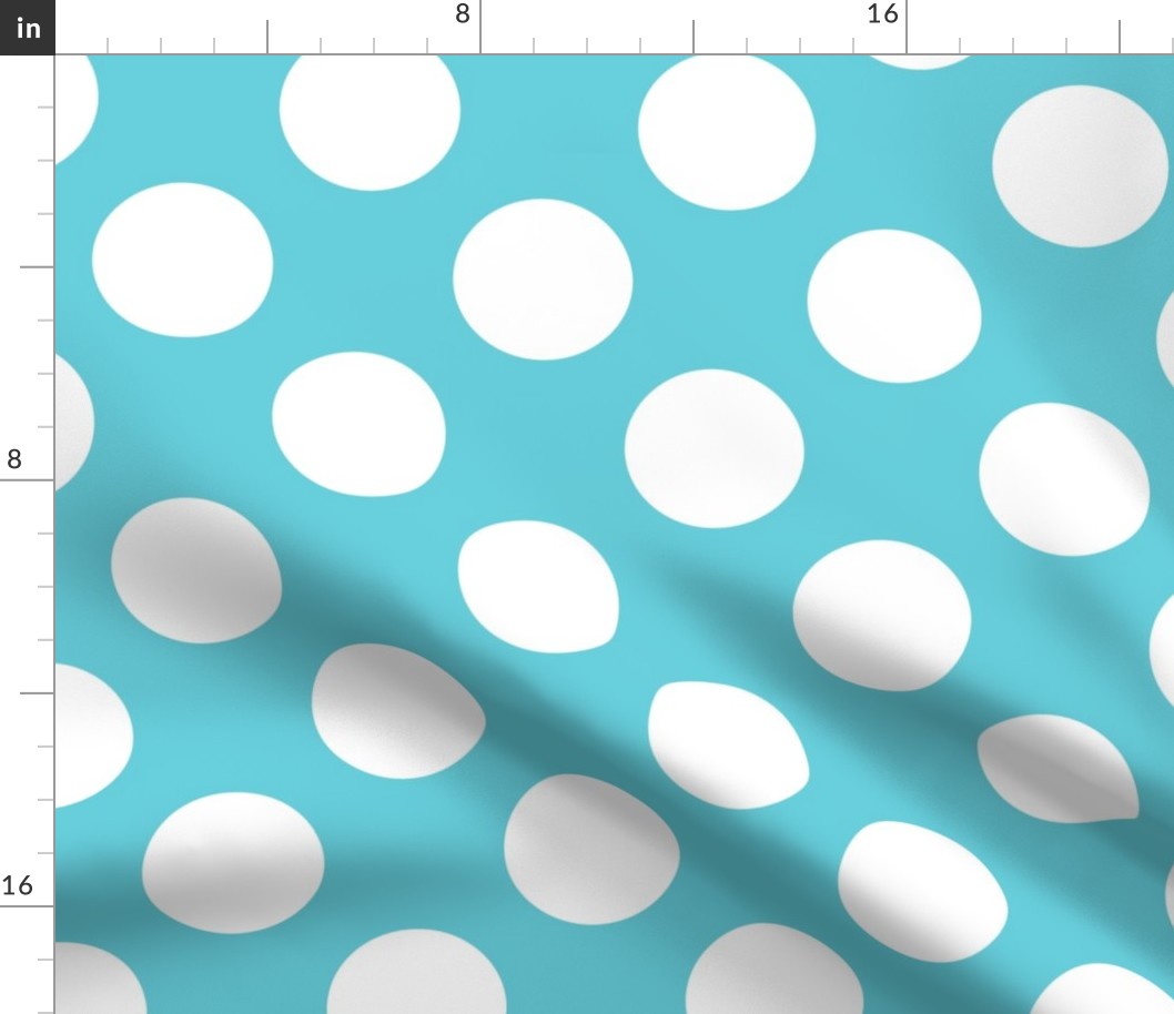 Large Polka Dot Pattern - Brilliant Cyan and White