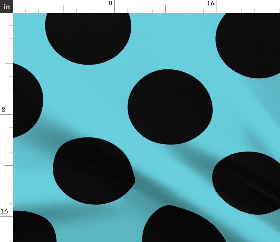 Jumbo Polka Dot Pattern - Brilliant Cyan and Black
