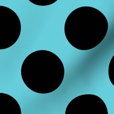 Large Polka Dot Pattern - Brilliant Cyan and Black