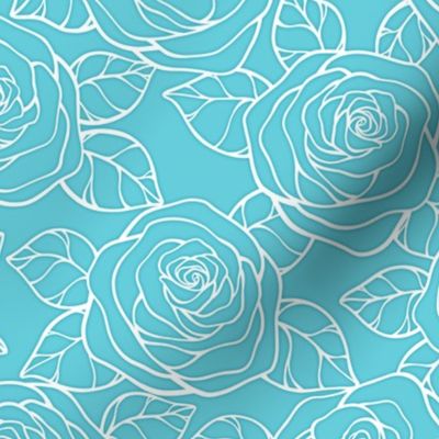 Rose Cutout Pattern - Brilliant Cyan and White