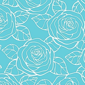 Rose Cutout Pattern - Brilliant Cyan and White