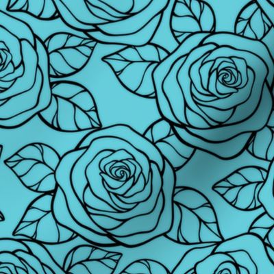 Rose Cutout Pattern - Brilliant Cyan and Black