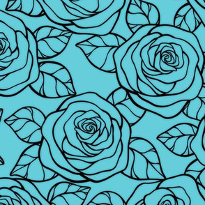 Rose Cutout Pattern - Brilliant Cyan and Black
