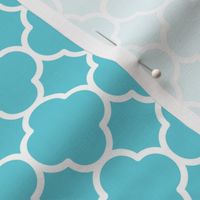 Quatrefoil Pattern - Brilliant Cyan and White