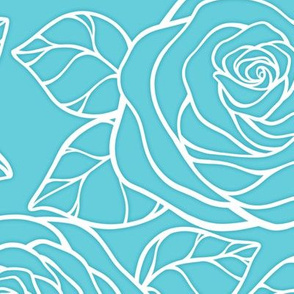 Large Rose Cutout Pattern - Brilliant Cyan and White