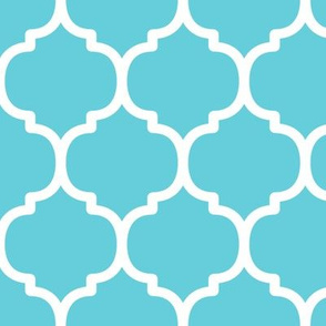 Large Moroccan Tile Pattern - Brilliant Cyan and White