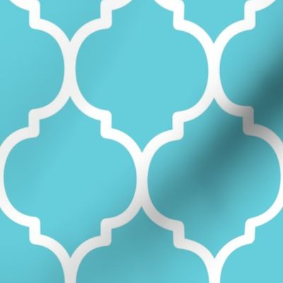 Extra Large Moroccan Tile Pattern - Brilliant Cyan and White