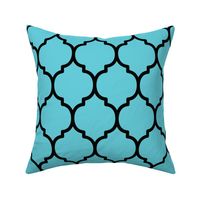Extra Large Moroccan Tile Pattern - Brilliant Cyan and Black