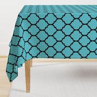 Extra Large Moroccan Tile Pattern - Brilliant Cyan and Black