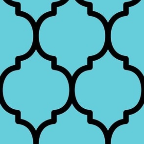 Extra Large Moroccan Tile Pattern - Brilliant Cyan and Black