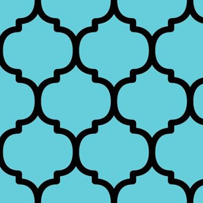 Large Moroccan Tile Pattern - Brilliant Cyan and Black