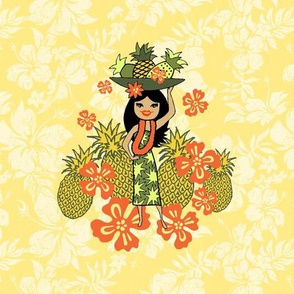 Pineapple Luau Hawaiian Hula Girl Embroidery Template