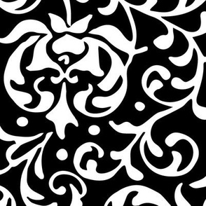 Black and White Tudor Rose Damask