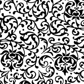 Black and White Tudor Rose Damask