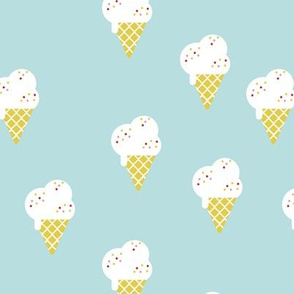 Melting ice-cream cone summer design retro style lime yellow on minty blue 