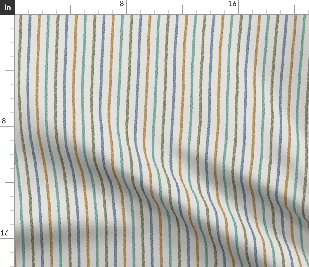 Brown/Green/Blue/Teal Stripes on Cream