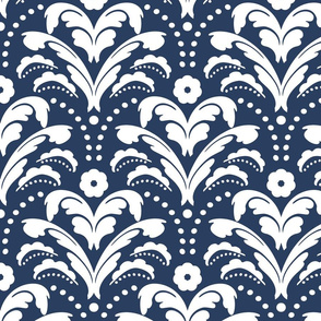 Blue and White Art Deco Damask