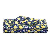 Large Scale Lemons and Flowers on Navy Burlap Linen Texture Background