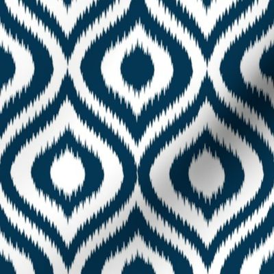 Large Scale Ikat Ogee Geometric - Navy Blue on White