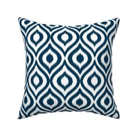 Large Scale Ikat Ogee Geometric - Navy Blue on White